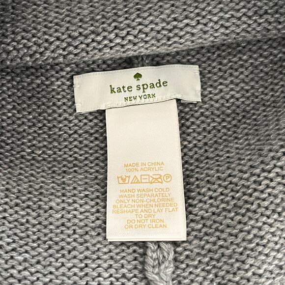 Kate Spade New York Color Block Beanie Bow Gray Off White Knit Hat - Picture 3 of 4